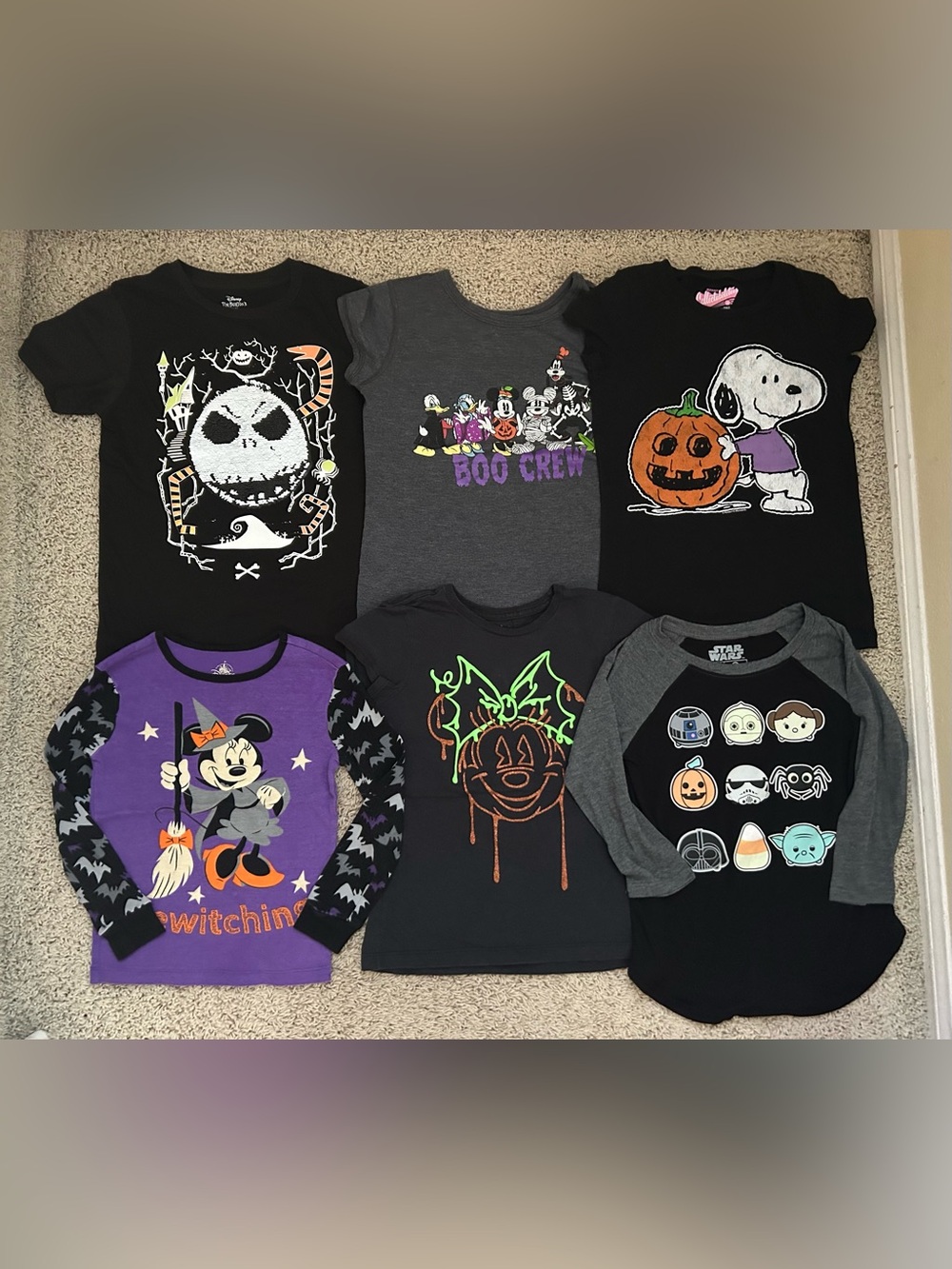 Girls M Medium 7/8 Halloween shirts: Disney Store, Snoopy, Minnie, Star Wars